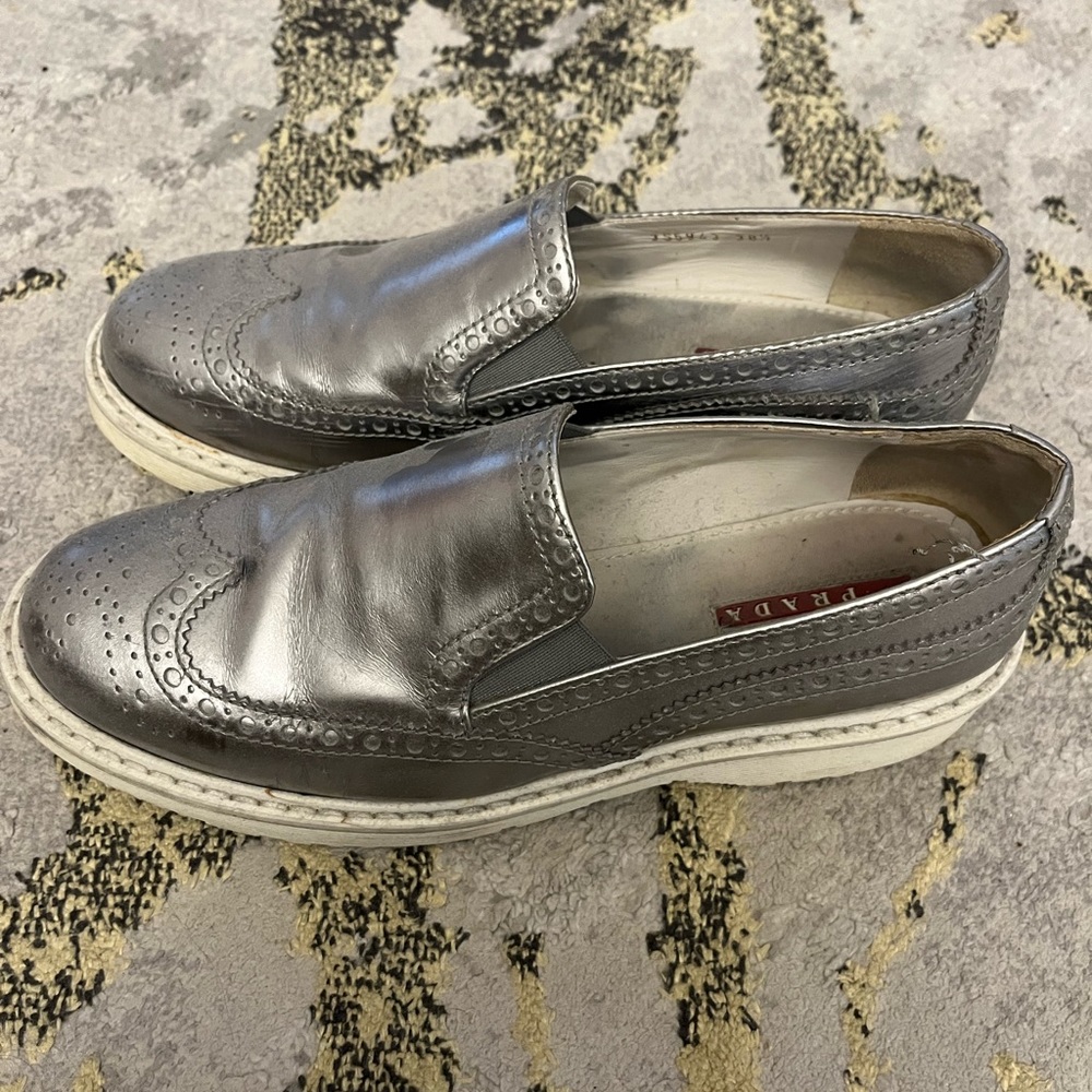 AUTHENTIC PRADA silver loafers - Picture 2 of 5